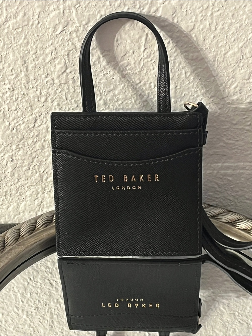 Ted Baker Black Card Holder Wristlet with Gold Accents